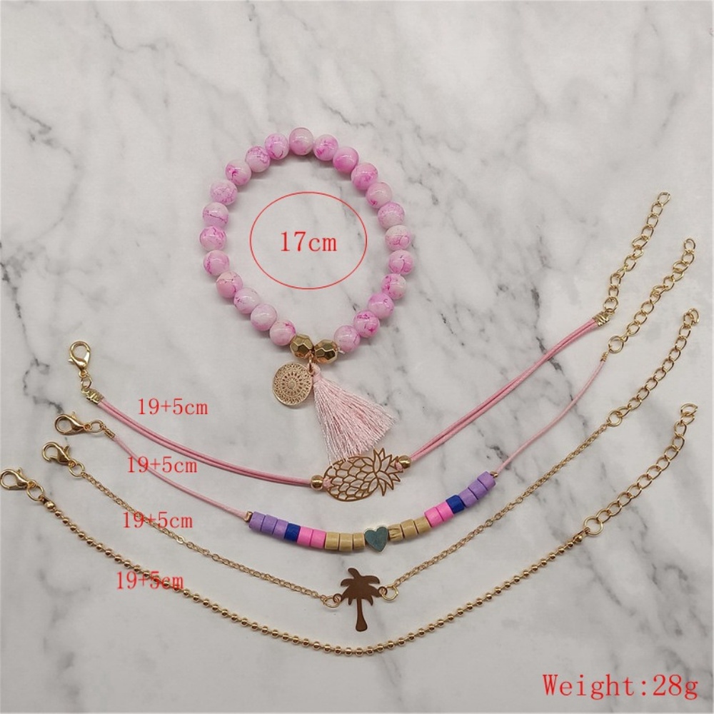 Boho Gypsy Palm Pineapple Pink  Gold Bracelets 5 - Picture 3 of 4